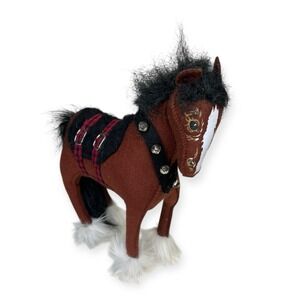 Annalee Winter Woods Horse 10" Brown Clydesdale Red Plaid Saddle Christmas Decor